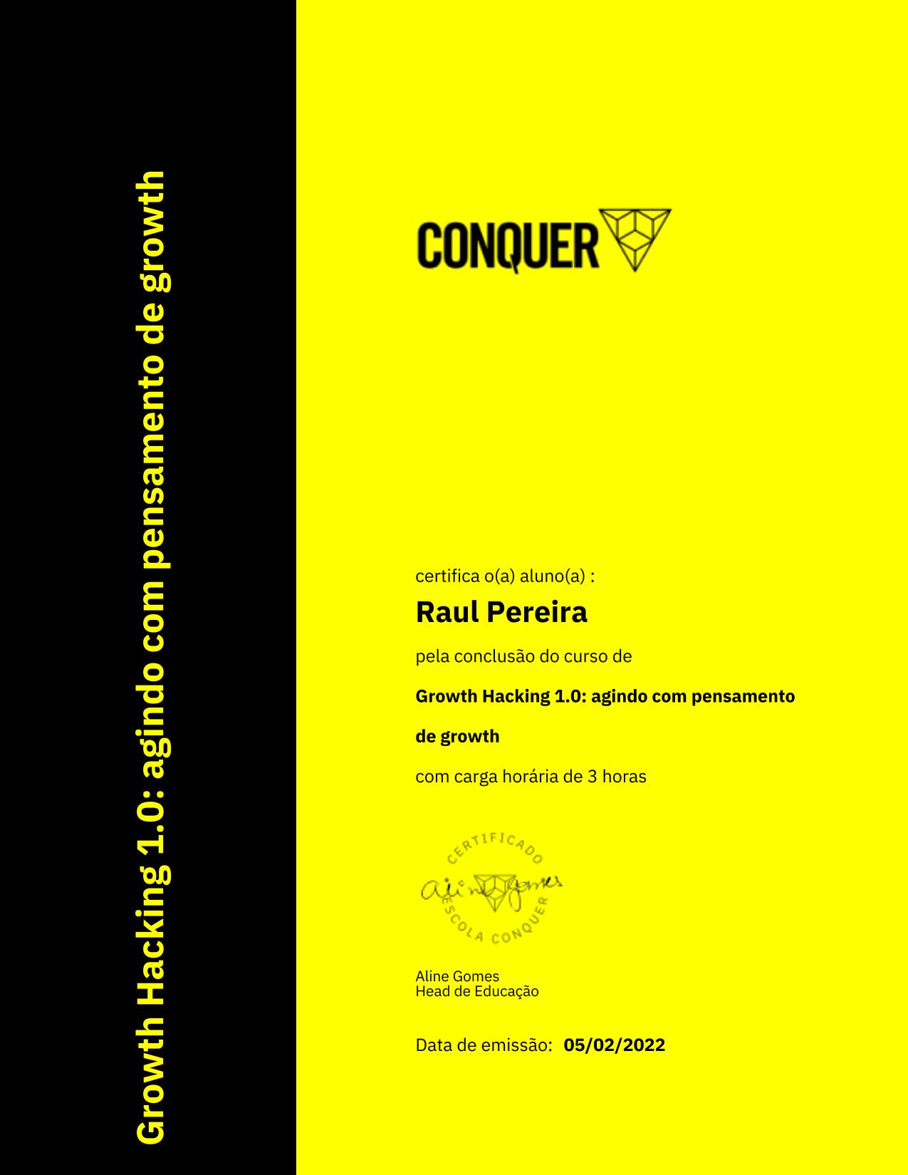 Certificado de Growth Hacking 1.0: agindo com pensamento de growth